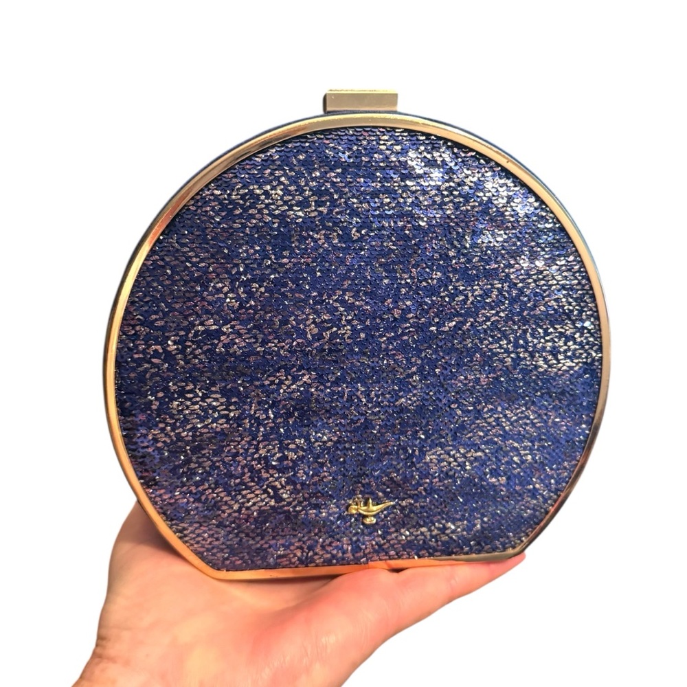 Disney Aladdin X CALL IT SPRING Blue Sequin Handbag Clutch Purse Chain Strap